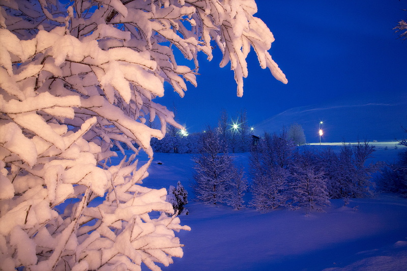 night, christmas, outdoors, scenics, sky, polar Climate, covered, light - Natural Phenomenon, season, rural Scene, tranquil Scene, blue, tranquility, land