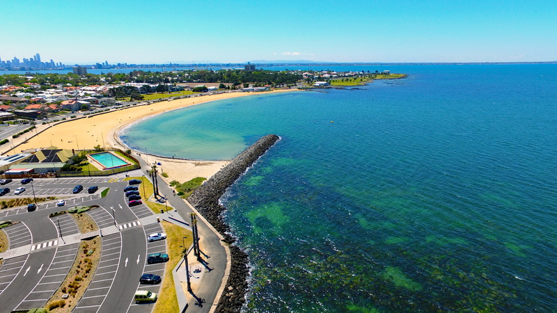 no people, blue, aerial image, coast, coastline, architecture, land, high angle view, travel, drone, water, melbourne skyline, Victoria, sky, aerial, beach