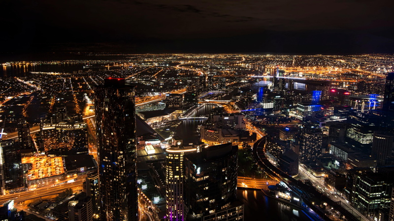 australia, victoria, cityscape, city lights, aerial photography, melbourne, night, 5K