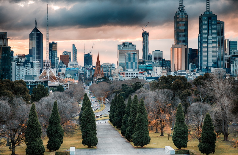 sunset, Australia, built Structure, city Life, plant, trees, office building exterior, industry, famous Place, HDR, skyscrapers, tower, skyscraper, city