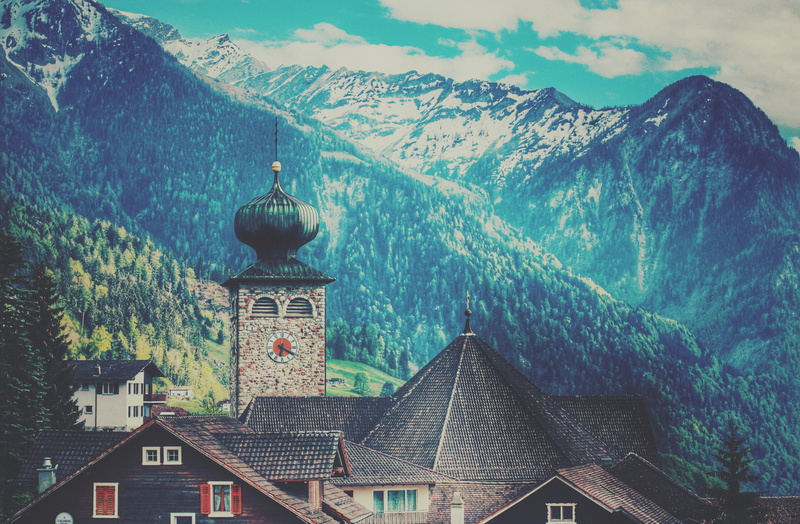 building, clouds, misty, built structure, nature, hazy, travel destinations, tower, pine trees, buildings, woods, place of worship, scenics - nature, building exterior