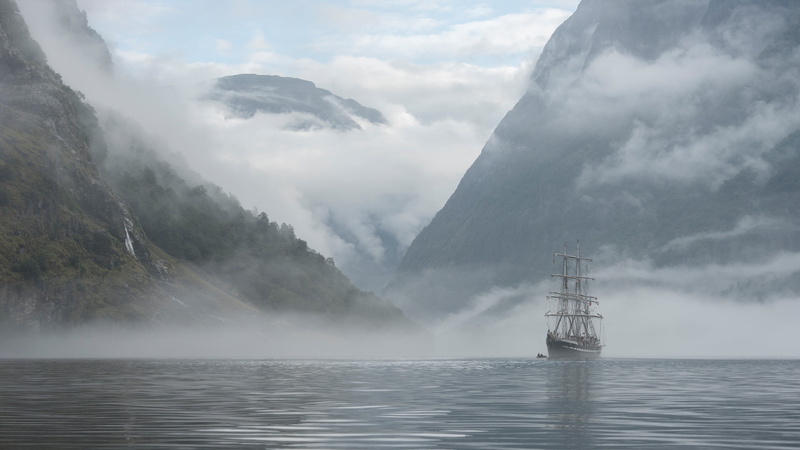 4K, scenics - nature, day, mountains, water, nautical vessel, sky, nature, sailboat, transportation, cloud - sky, passenger craft, beauty in nature, tranquil scene