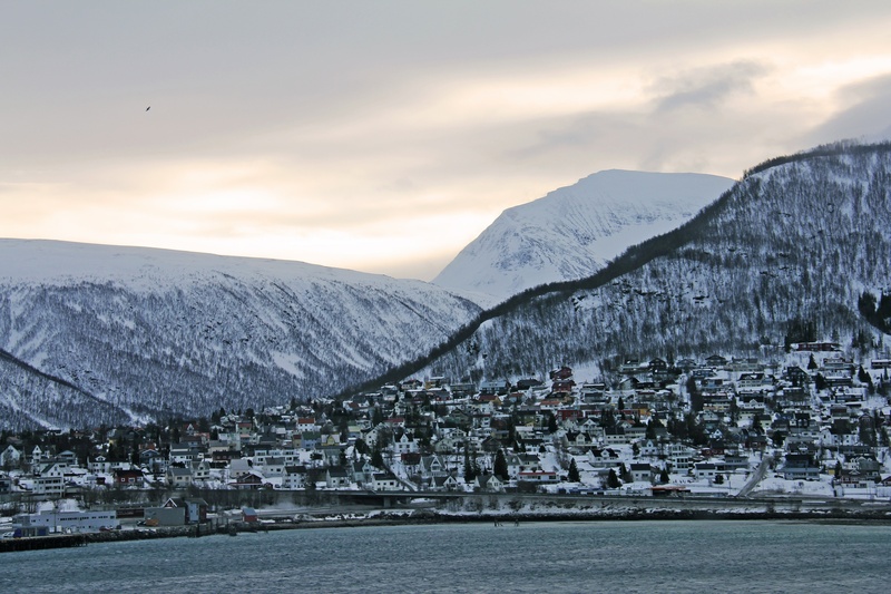landscape, sea, tromso harbour port, 2K, tromso, no people, mountain range, mountain, norway, habour, beauty in nature, white, environment, cold temperature