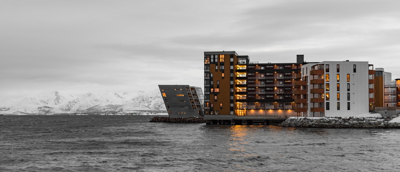 tromsø, overcast, waterfront, cloud - sky, storm, hjalmar johansens gate 26, nature, 5K, fjord, edges, water, industry, nautical vessel, building, apartment