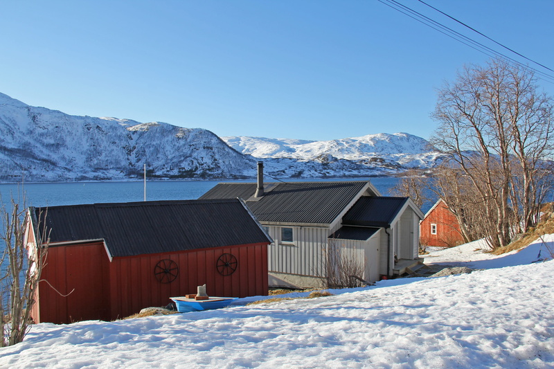 built structure, frozen, beauty in nature, sea, mountain range, kvaløysletta, norway, sky, 2K, house, scandinavia, scenics - nature, sunlight, landscape
