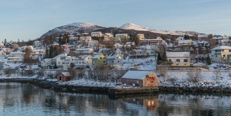 tromso, travel, building exterior, near, europe, waterfront, townscape, coast, residential district, residential building, outdoor, norway, 8K, twilight