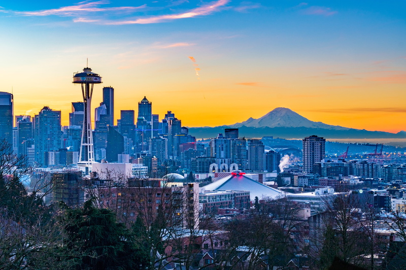 emerald city, high angle view, queen anne hill, buildings, urban skyline, puget sound, skyscraper, city, gold, travel destinations, residential district