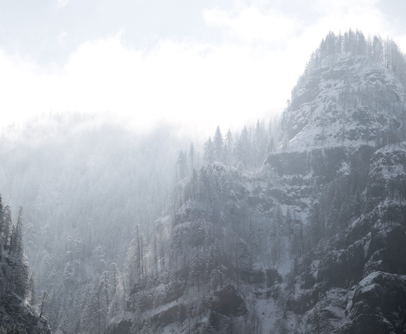 beauty in nature, winter wonderland, moody, mood, snowy, tranquil scene, mountain range, cliff, non-urban scene, winter, tranquility, fog, no people, climate