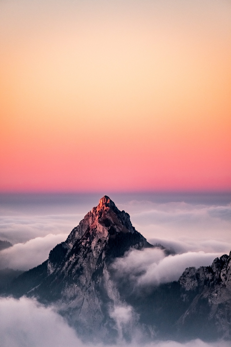 smarphone, dawn, landscape, kleiner mythen, rock, outdoors, sky, fog, idyllic, mountain, romantic sky, glow, tranquil scene, cloud, apple, mythen, evening