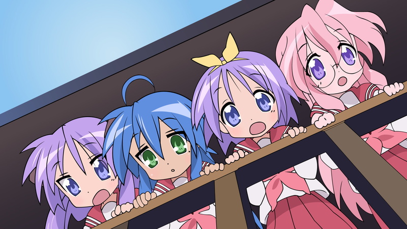 outdoors, built structure, building, 1080P, animal wing, architecture, night, Lucky Star, Kagami Hiiragi, Konata Izumi, Tsukasa Hiiragi, lifestyles, modern