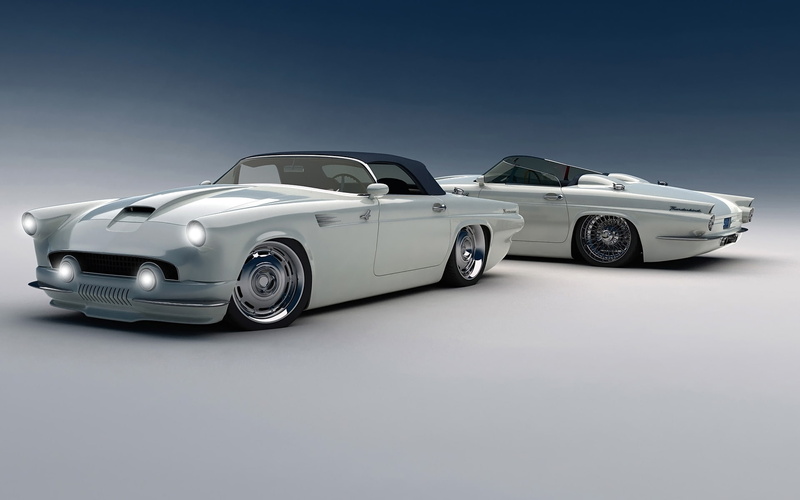 white, Ford Thunderbird, 1080P, ford, coupe, converible, custom, thunderbird