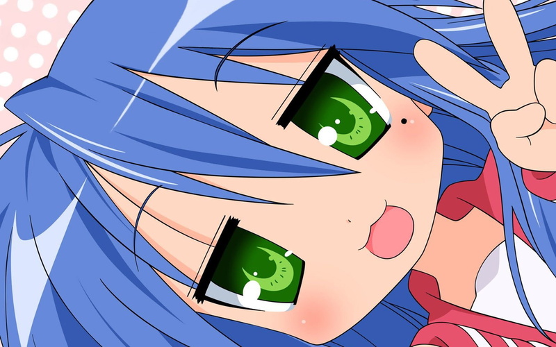 Izumi Konata, 720P, green eyes, Lucky Star, anime girls, blue hair, anime
