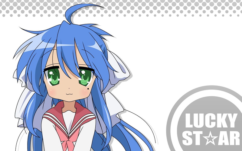 anime girls, Izumi Konata, green eyes, anime, blue hair, 1080P, Lucky Star