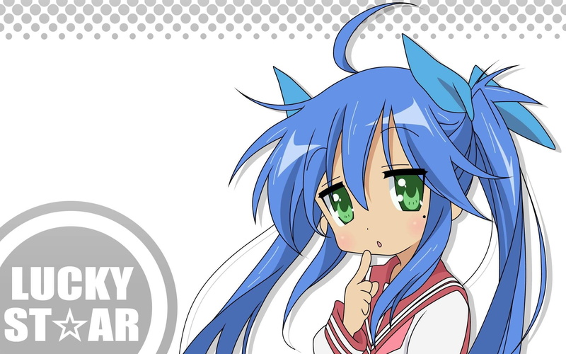 blue hair, Izumi Konata, Lucky Star, anime girls, 1080P, green eyes, anime