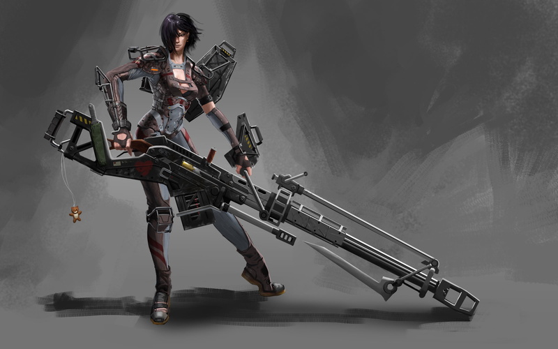 two people, gun, holding, Girl, army soldier, military, simple background, woman, adult, armor, rifle, sky, machine gun, keychain, young adult, mode of transportation