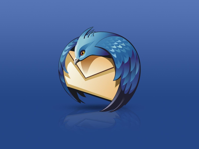 logo, blue background, single object, mail, indoors, shiny, no people, colored background, computer, blue, copy space, Computers, thunderbird, mozilla