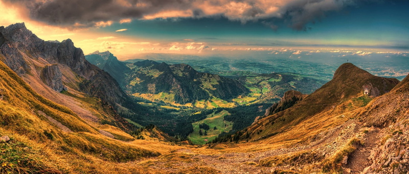 sky, dramatic sky, tranquility, mountain, panoramas, mountains, brown, outdoors, scenics - nature, tourism, cloud - sky, landscape, nature, sunset, panoramic