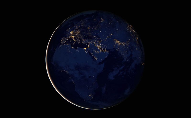 2K, studio shot, planet, sky, illuminated, topography, nature, planet earth, single object, astronomy, lights, black background, globe - man made object