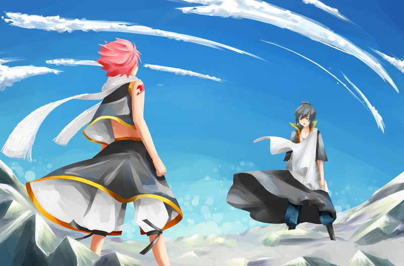 young women, people, digital composite, nature, sister, females, sky, Natsu Dragneel, adult, standing, side view, sunlight, Fairy Tail, full length, child