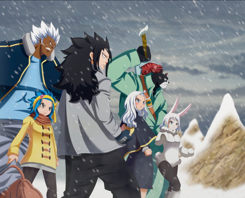 Snow, Red Eyes, Levy McGarden, Anime, Boy, Blue Hair, Bunny Ears, Girl, Sword, Mirajane Strauss, Scarf, Pantyhose, Headband, Panther Lily (Fairy Tail)