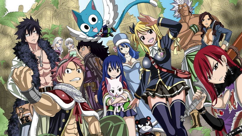 tale, festival, human representation, Happy (Fairy Tail), full frame, backgrounds, Panther Lily (Fairy Tail), mask - disguise, large group of objects, Juvia Lockser