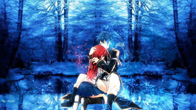 Fairy Tail, couple - relationship, leisure activity, people, outdoors, forest, Erza Scarlet, men, adult, sitting, women, nature, togetherness, land, lifestyles