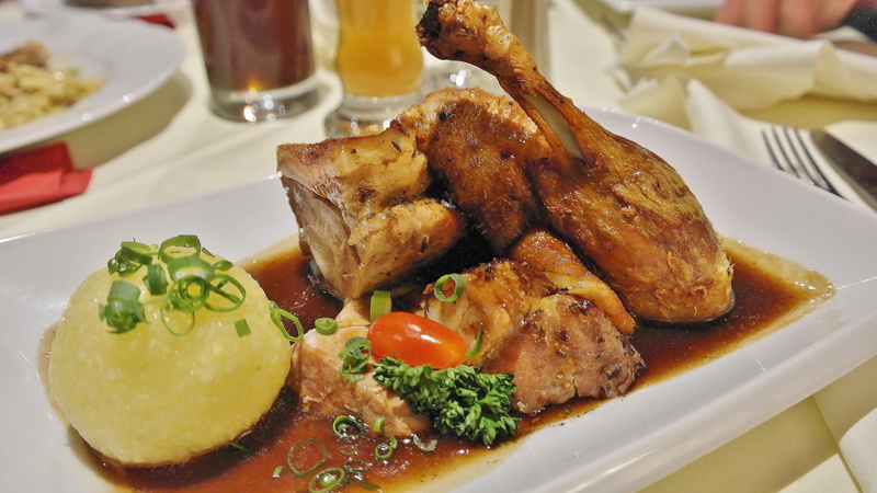 meat, no people, oven, garnish, prepared potato, ceramic, dumpling, fat, serving, prepare, potato, meal, indoors, chicken meat, plate, fry, roasted duck