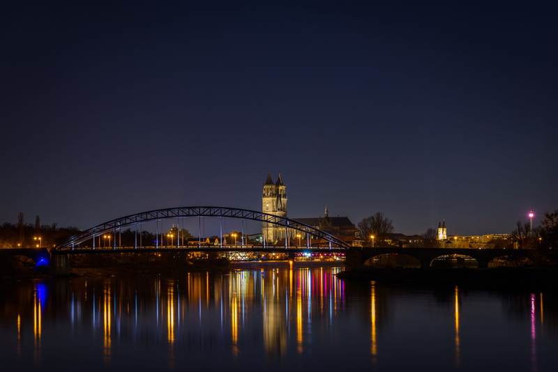 view, outdoors, no people, germany, 5K, river, waterfront, illuminated, connection, places of interest, building, architecture, bridge, gothic, steeple