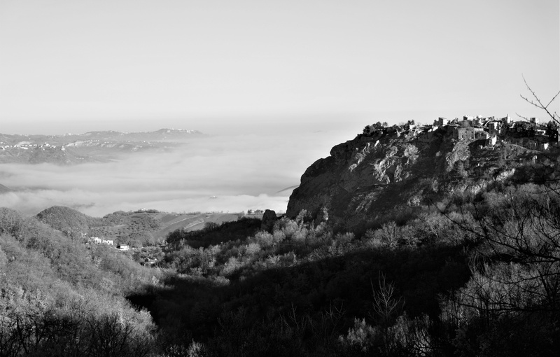 sky, sea, tranquil scene, scenics - nature, non-urban scene, mountain, gessopalena, land, hills, no people, environment, fog, plant, tree, nature, beauty in nature
