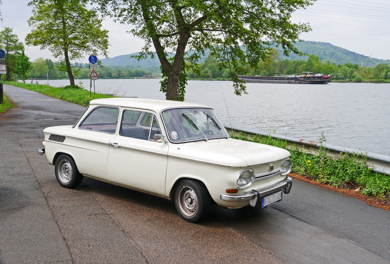 barge, luxury, transport system, nature, transportation, nsu prinz 1000, outdoors, auto, motor vehicle, day, lake, stationary, mosel, road, historically
