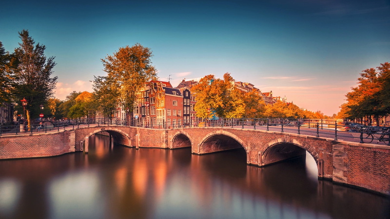 Netherlands, autumn, trees, architecture, no people, bridge - man made structure, building exterior, water, bridge, outdoors, Noord-Holland