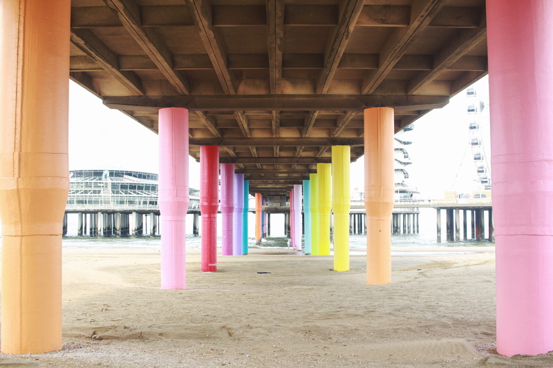 pier, architectural column, no people, zee, scheveningen, ceiling, bridge - man made structure, land, holland, outdoors, colors, architecture, beach, sand