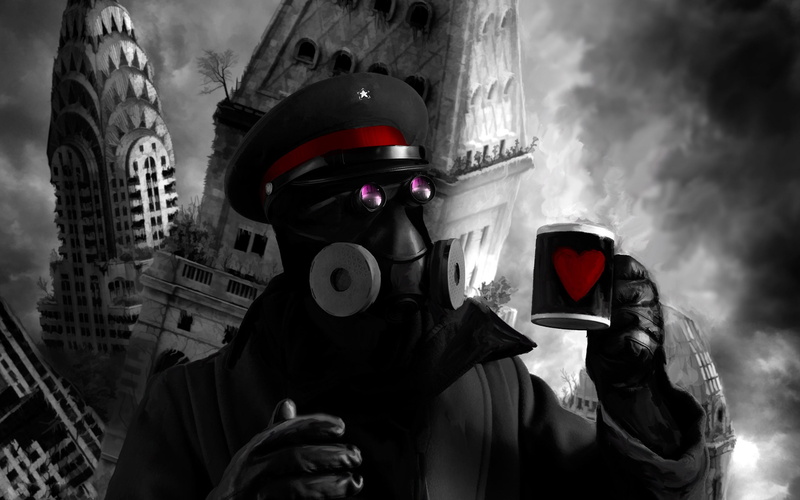 lifestyles, gas Mask, urban Scene, men, waist up, people, illustration, judgment Day - Apocalypse, anger, danger, mask - Disguise, romance of the Apocalypse