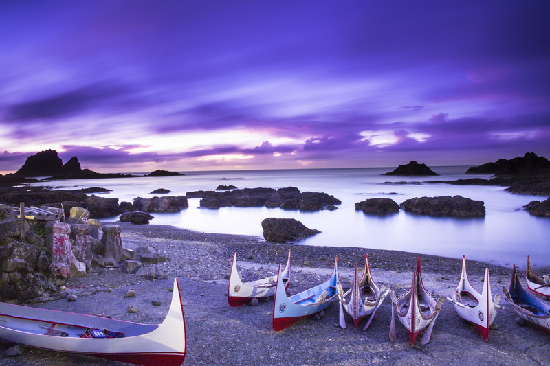 purple, scenics, 日出, landscape, sky, summer, blue sky, blue, Sunrise, beach, boats, Ponso no Tao, seashore, coastline, vacations, outdoors, canon  6D, clouds