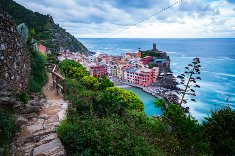 coastal city, stone wall, italy, horizon, outdoors, travel destinations, bay, green, sea, water, cloud - sky, near, plant, nature, sky, path, assorted