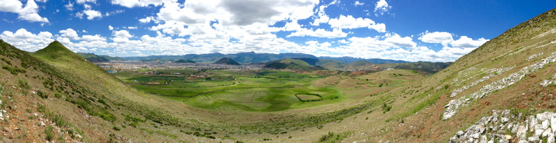 outdoor, tranquility, cloud - sky, grass, blue, semi-arid, scenery, Shangri-La, travel destinations, hill, green, outdoors, sky, environment, scenic, panoramic