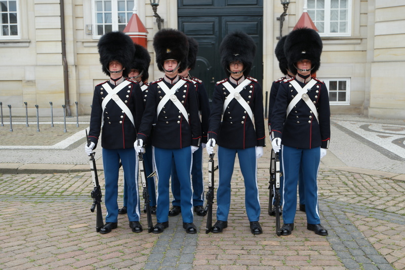 Royal Guard, looking at camera, parade, royal, footpath, army, girls, architecture, tourist, 5K, teenager, security, mary, real people, Amalienborg, travel