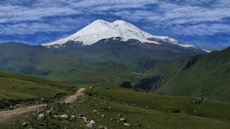 4K, 5k, sky, Elbrus, Caucasus, mountains, volcano, meadows, 4k