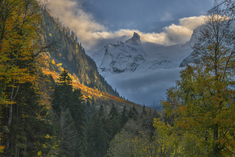 1080P, landscape, Dombay, autumn, Vladimir Ryabkov, The Caucasus, clouds, nature, mountains, forest