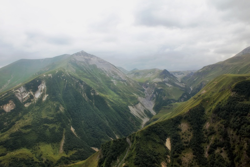 gorge, clouds, landscape, outdoors, green color, cloud - sky, no people, non-urban scene, range, tranquil scene, cloudy, mist, caucasus, scenic, ravine