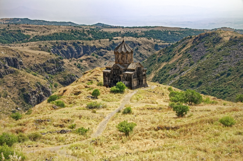 mountains, mountain, nature, building, no people, travel destinations, architecture, environment, land, built structure, caucasus, history, 8K, church of amberd