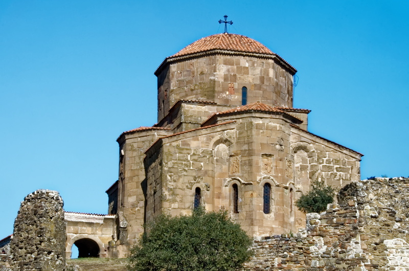 building exterior, the past, sky, place of worship, building, clear sky, historically, mtskheta, caucasus, 8K, spirituality, blue, monastery, nature, history