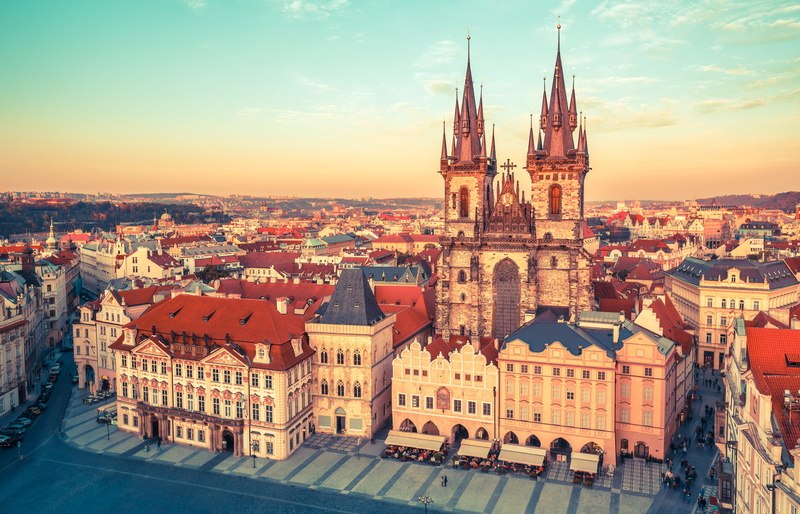 architecture, gothic style, built structure, street, cityscape, temple, belief, no people, Tyn Church, Sunny, area, Czech Republic, travel, religion, building