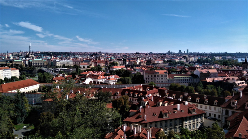 town, outdoors, townscape, roof, roofs, city view, built structure, residential district, tree, prague, praga, clouds, crowded, view, czech republic, house