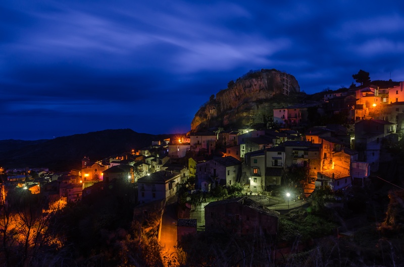 lighting, townscape, lights, landscape, illuminated, blue, italy, calabria, town, built structure, pietrapaola, outdoors, building, cloud - sky, night