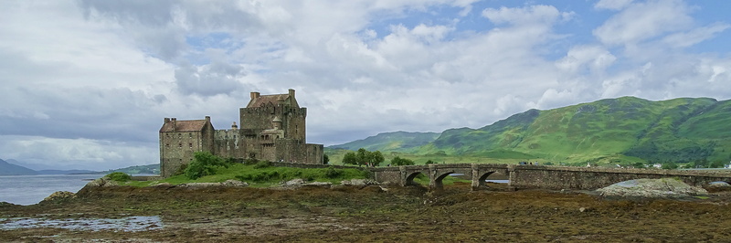 bridge - man made structure, transportation, outdoors, scotland, old building, eilean donan castle, middle ages, concrete, bridge, ruin, 5K, cloud - sky