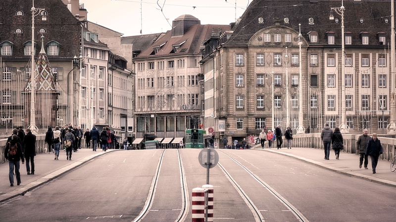 outdoors, building exterior, middle rhine bridge, street, track, building, incidental people, Architecture, city street, day, group of people, men, crossing the rhine