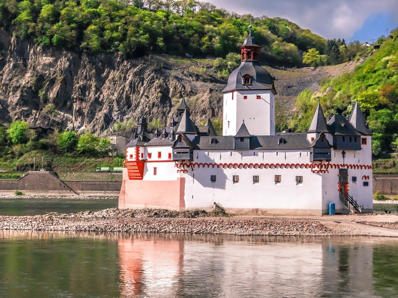mountain, place of worship, tree, spirituality, belief, no people, nature, river, land, day, 4K, middle rhine, summer, architecture, pfalzgrafenstein