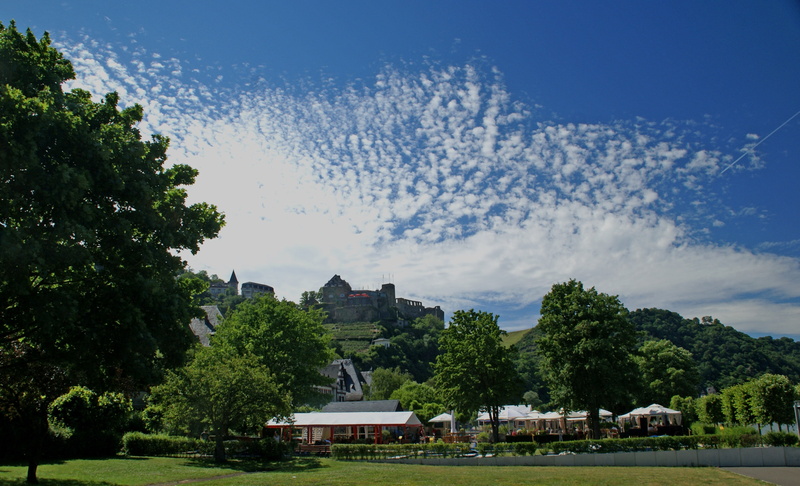 beauty in nature, day, nature, place of worship, growth, built structure, burg katz, river, middle rhine, landscape, romance, cloud - sky, travel destinations