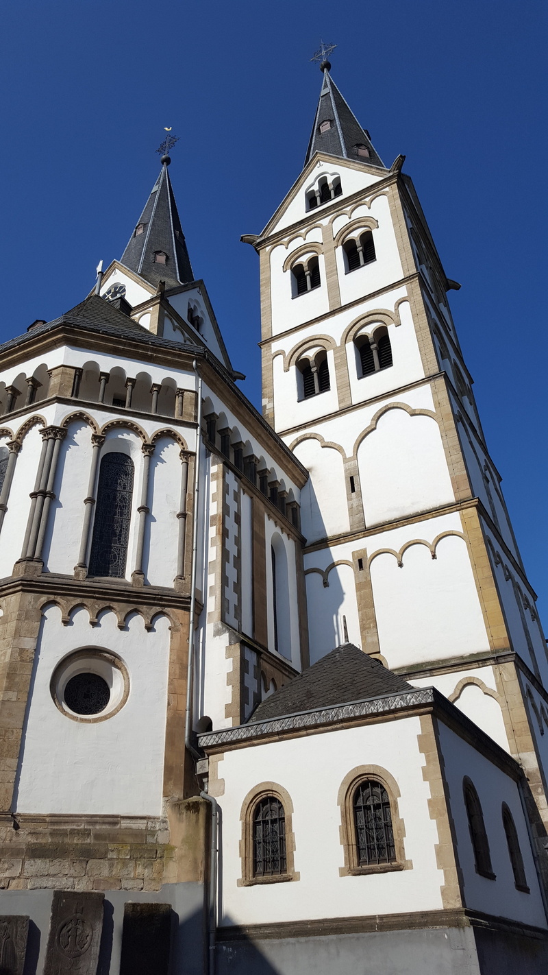 building exterior, outdoors, clear sky, sky, church, low angle view, belief, clock, rhine, tower, spire, boppard, 5K, germany, blue, spirituality, sachsen